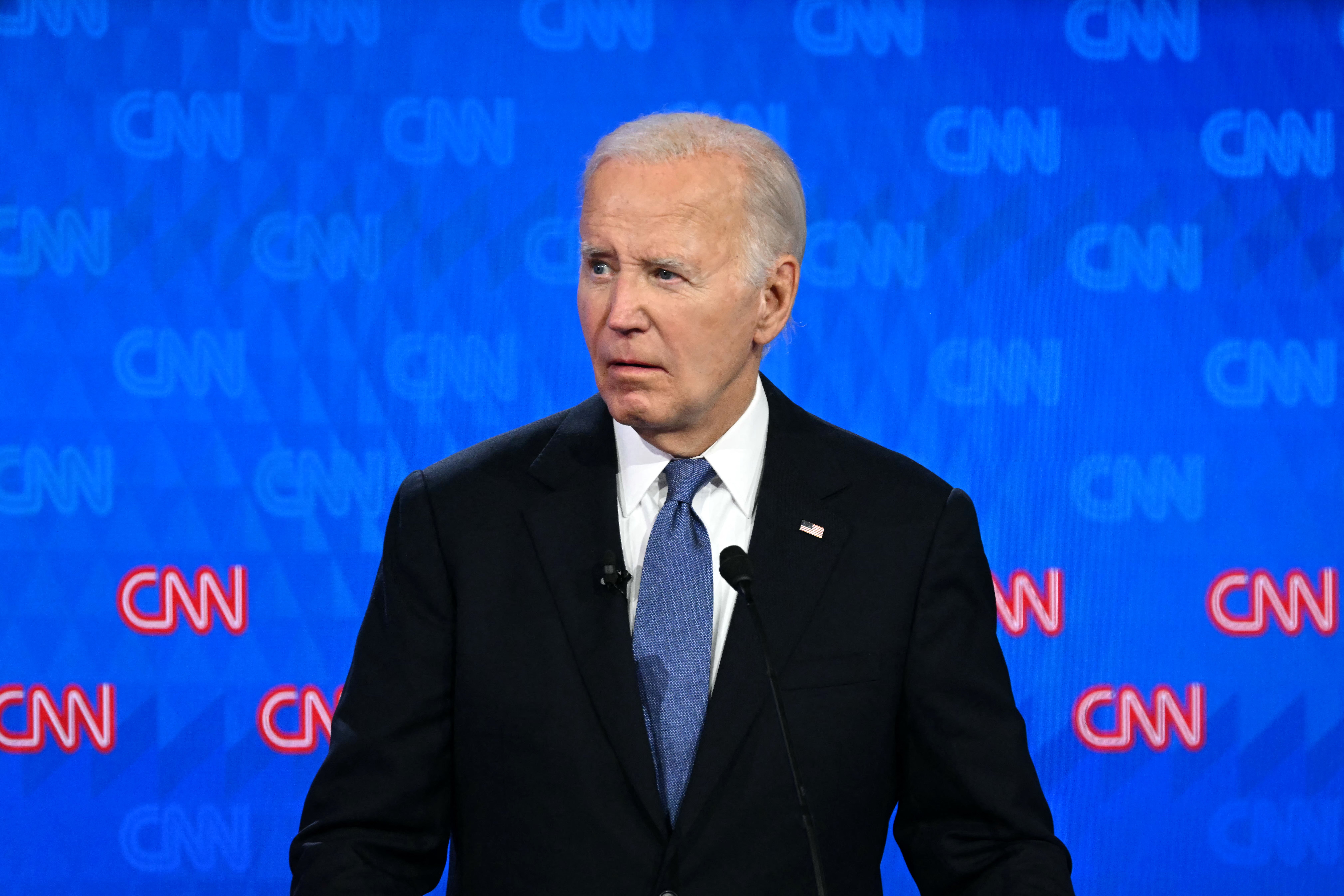 Joe Biden during a CNN presidential debate in Atlanta, Georgia, on June 27, 2024. While Biden was debating then-Republican candidate Donald Trump, prosecutors allege that Adam Benjamin Hall, 23, was in the city and plotting to infiltrate the debate and assassinate the Democrat