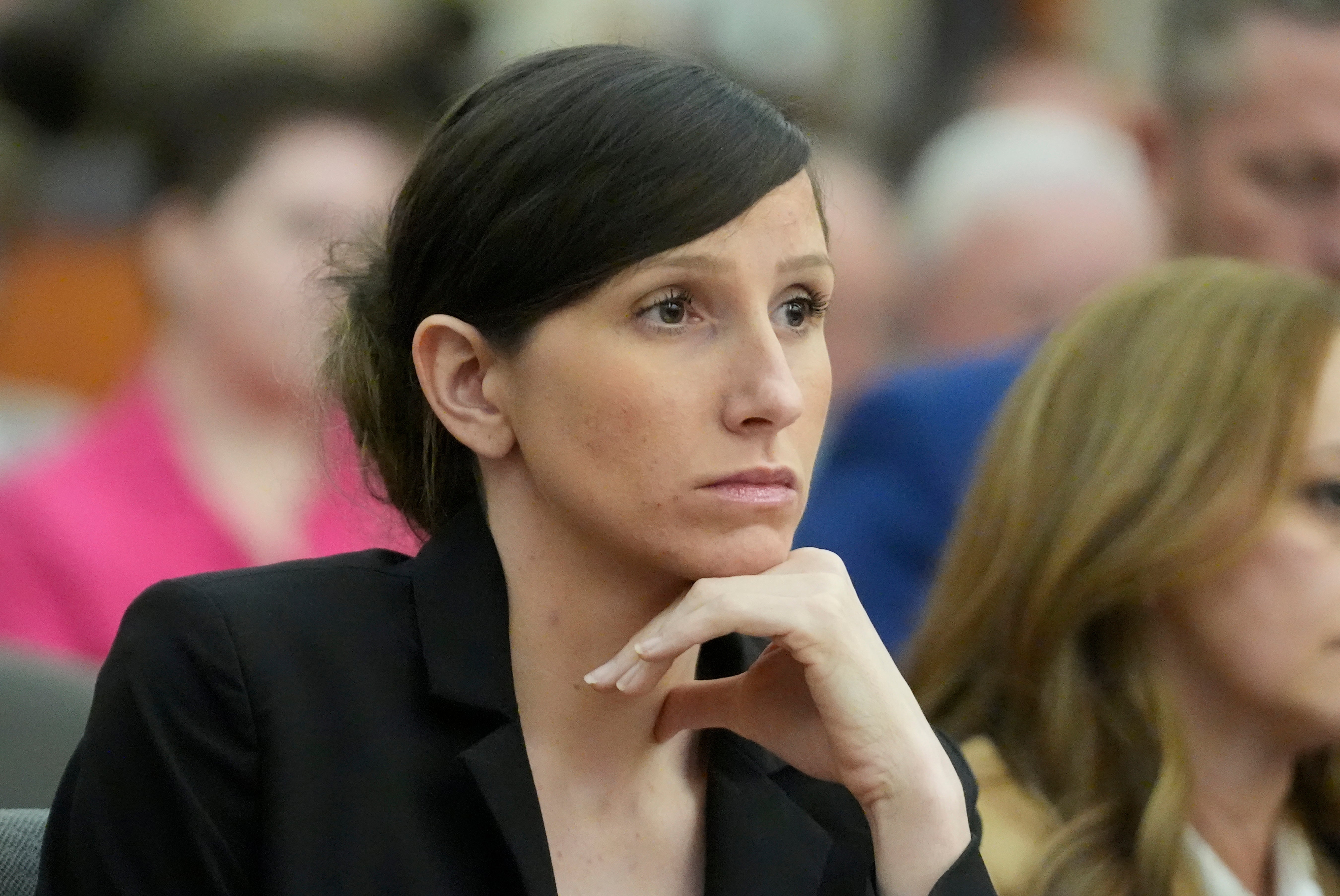 Kouri Richins, a Utah mother of three who wrote a children's book about coping with grief after her husband's death and was later accused of fatally poisoning him, looks on during a hearing on Aug. 26, 2024, in Park City, Utah. (AP Photo/Rick Bowmer, Pool, File)